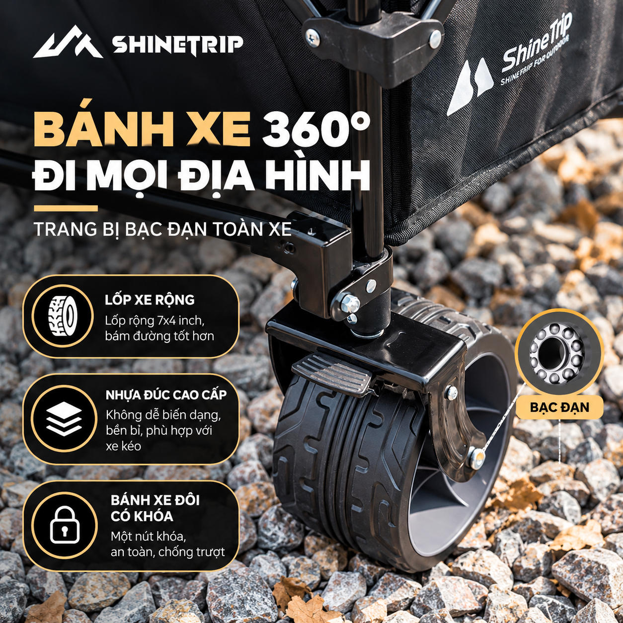 Xe Kéo Gấp Dã Ngoại ST 200L | Xe Kéo Camping Khung Thép Carbon, Vải Oxford 600D, Bánh Lớn Gấp Gọn