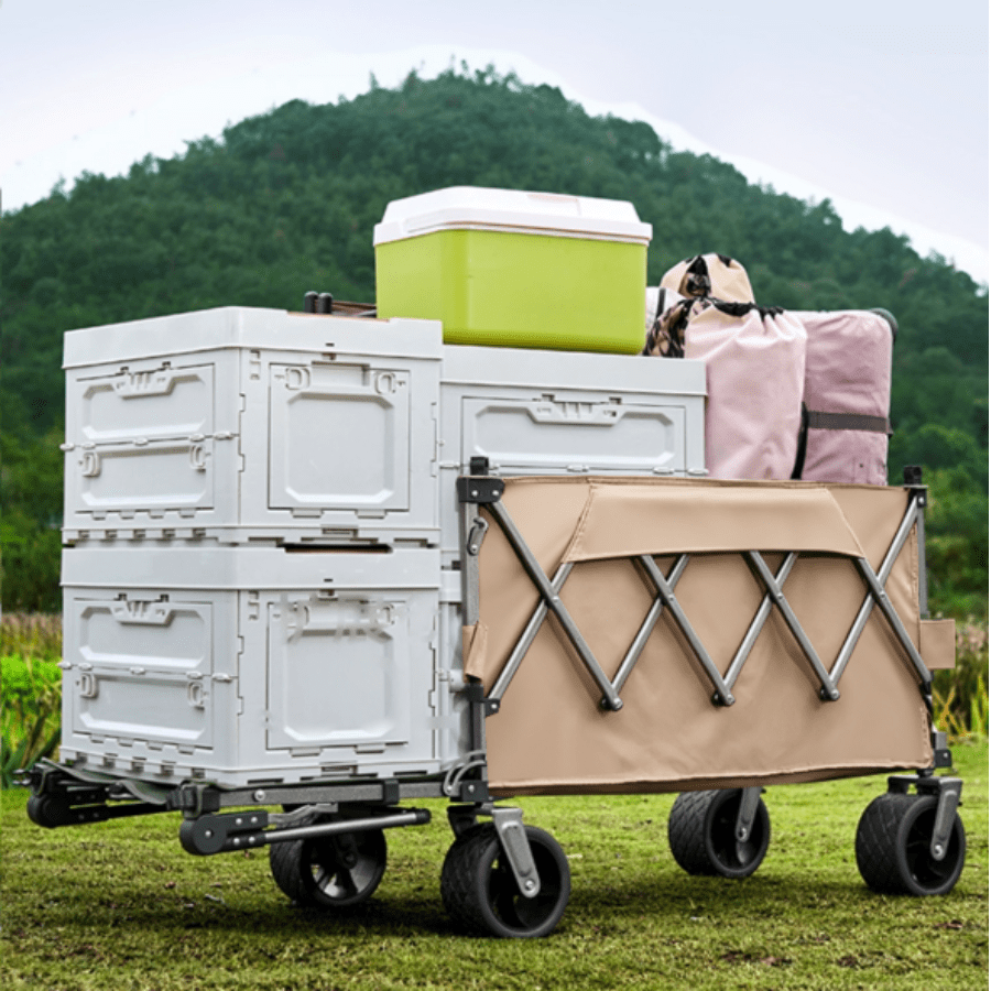 Xe Đẩy Cắm Trại Gấp Gọn Mở Rộng Dung Tích Lớn 200L-300L, Xe Kéo Dã Ngoại Có Phanh Kép, Khung Thép Q195