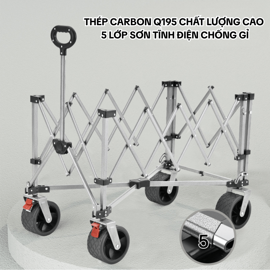 Xe Đẩy Cắm Trại Gấp Gọn Mở Rộng Dung Tích Lớn 200L-300L, Xe Kéo Dã Ngoại Có Phanh Kép, Khung Thép Q195