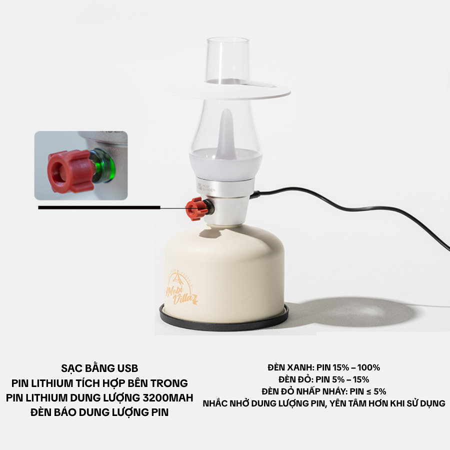 Đèn Cắm Trại Cổ Điển Mobi Garden – Đèn LED Camping Sạc USB, Điều Chỉnh Độ Sáng Vô Cấp, Pin 3200mAh