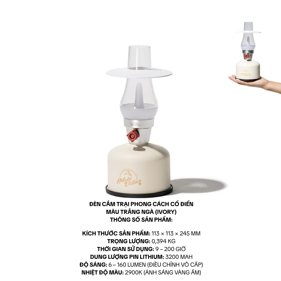 Đèn Cắm Trại Cổ Điển Mobi Garden – Đèn LED Camping Sạc USB, Điều Chỉnh Độ Sáng Vô Cấp, Pin 3200mAh