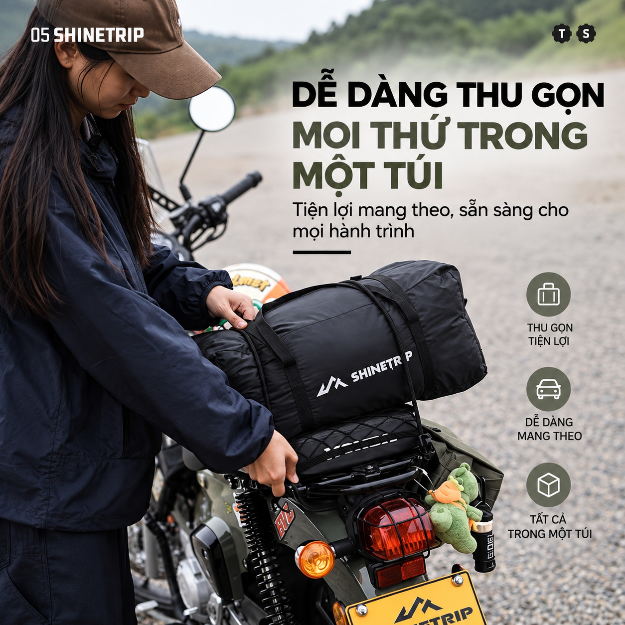 Lều Cắm Trại Đường Hầm ShineTrip – Lều Dã Ngoại Nhẹ, Chứa Xe Máy, Khung Nhôm 7001, Vải Oxford 150D