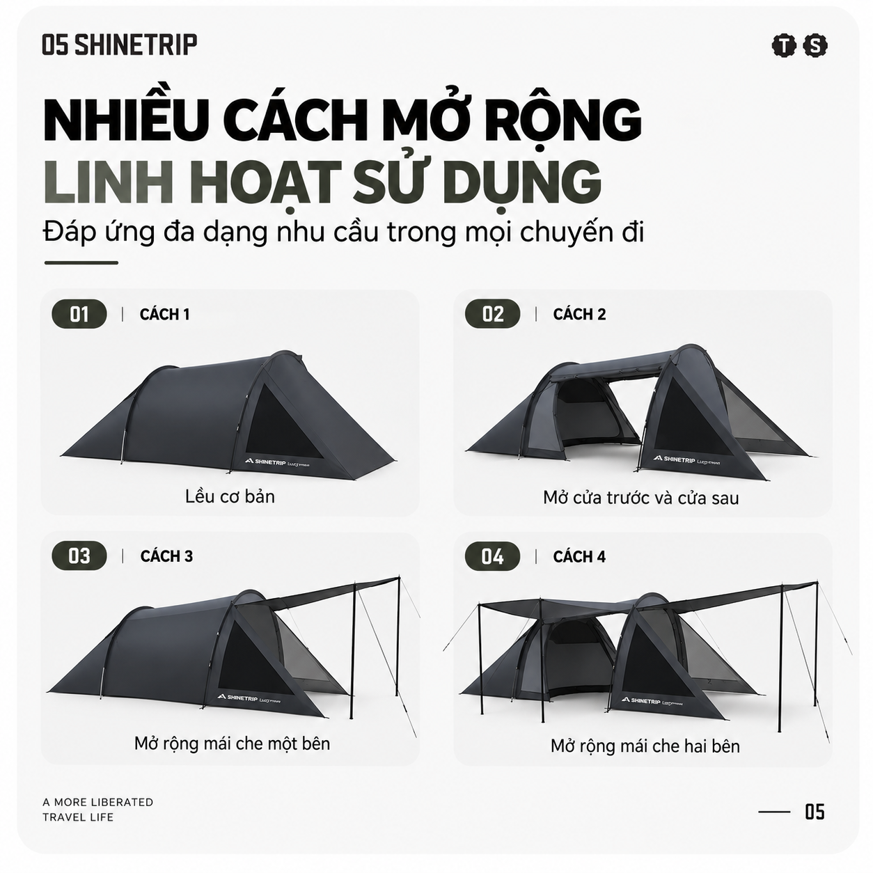 Lều Cắm Trại Đường Hầm ShineTrip – Lều Dã Ngoại Nhẹ, Chứa Xe Máy, Khung Nhôm 7001, Vải Oxford 150D