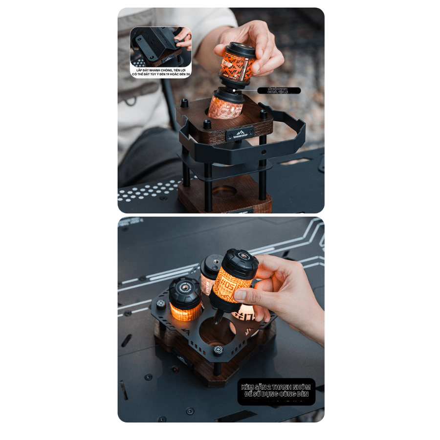 Giá Đỡ Đèn Cắm Trại SHINETRIP 05 Đế Đèn Chiến Thuật Lò Gốm, Gỗ Sồi & Thép 304, Phụ Kiện Camping Cao Cấp