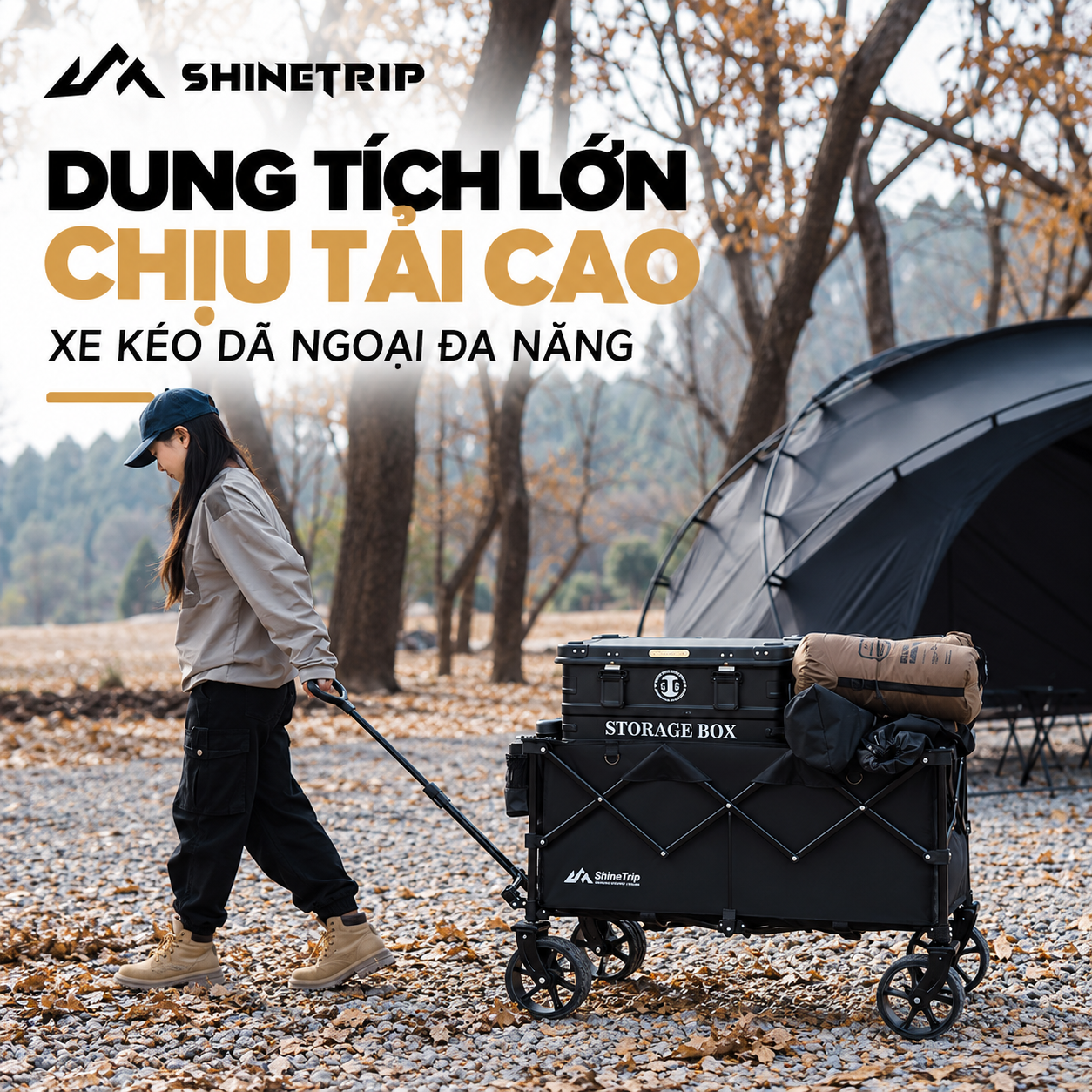 Xe Kéo Gấp Dã Ngoại ST 200L | Xe Kéo Camping Khung Thép Carbon, Vải Oxford 600D, Bánh Lớn Gấp Gọn