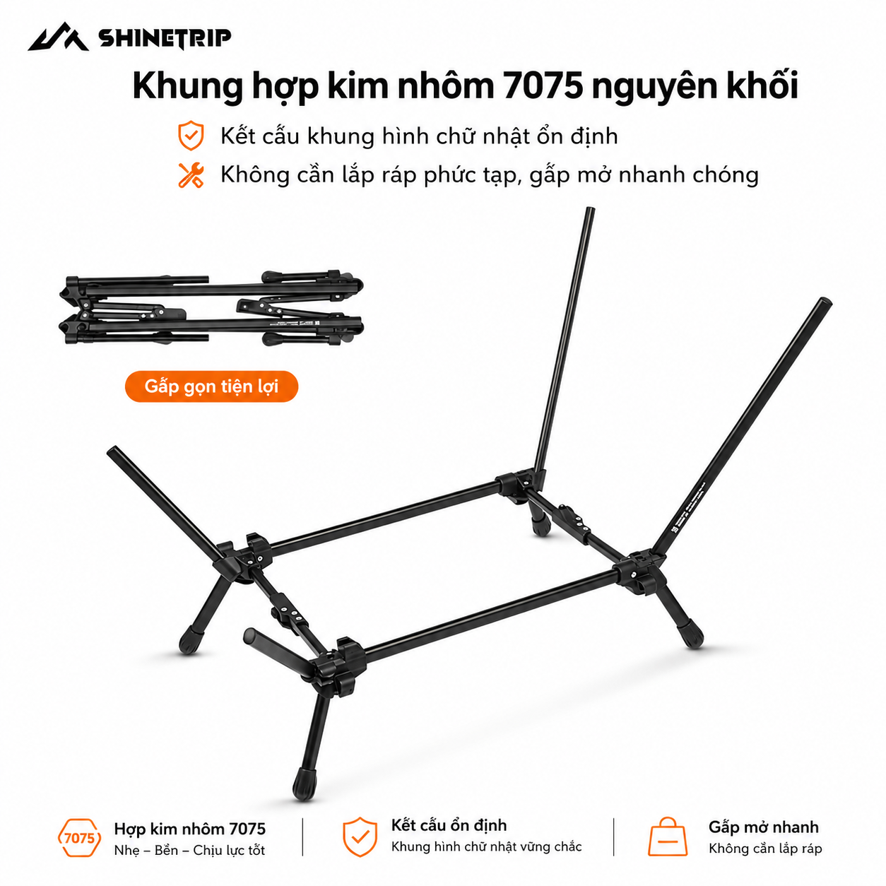 Giường Ghế Xếp Dã Ngoại SHINETRIP Có Tựa Đầu | Giường Ngủ Camping Gấp Gọn Khung Nhôm 7075
