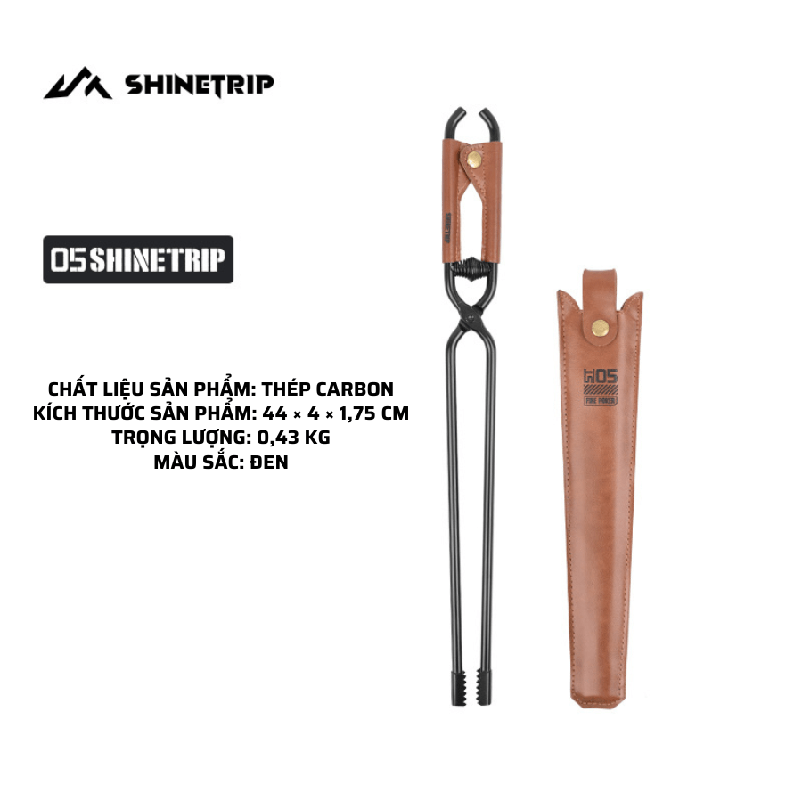 Kẹp Gắp Than Củi Dã Ngoại SHINETRIP 05 Thép Carbon Có Lò Xo Trợ Lực, Răng Cưa Chống Trượt Dài 44cm/55cm