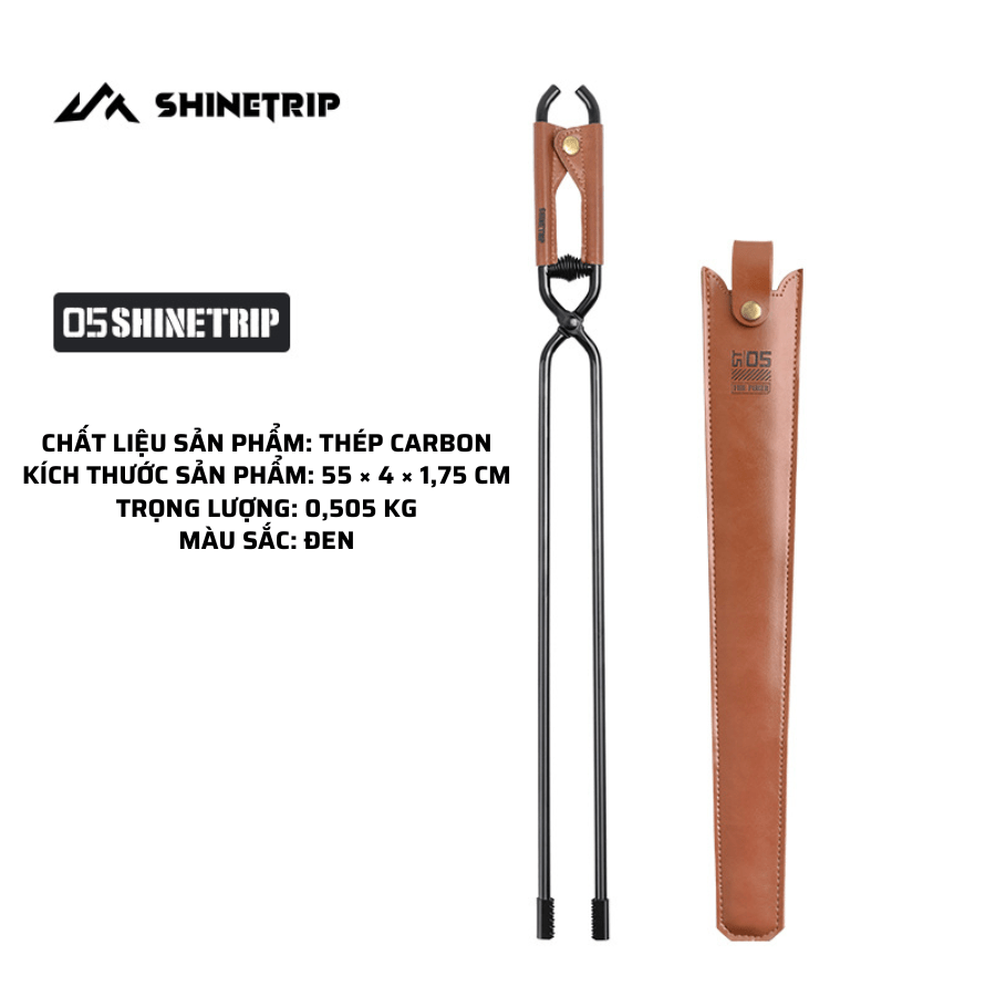 Kẹp Gắp Than Củi Dã Ngoại SHINETRIP 05 Thép Carbon Có Lò Xo Trợ Lực, Răng Cưa Chống Trượt Dài 44cm/55cm