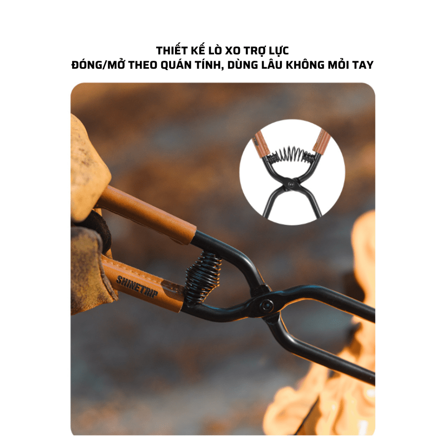 Kẹp Gắp Than Củi Dã Ngoại SHINETRIP 05 Thép Carbon Có Lò Xo Trợ Lực, Răng Cưa Chống Trượt Dài 44cm/55cm