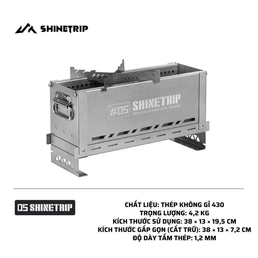 Bếp Đốt Củi Dã Ngoại SHINETRIP 05 Bếp Đốt Thứ Cấp Ít Khói Inox 430 Gấp Gọn Dùng Camping BBQ Ngoài Trời