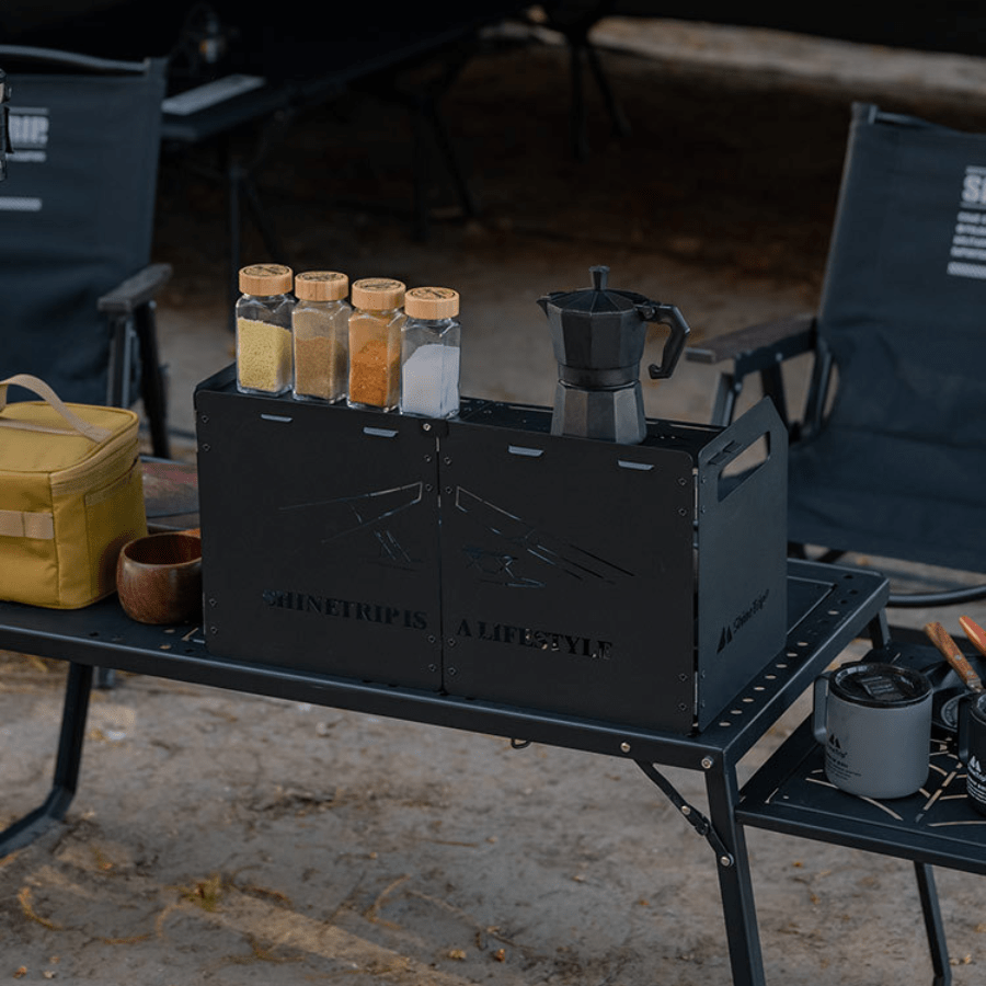 Tấm Chắn Gió Bếp Gas Dã Ngoại ShineTrip Gấp 4 Thép Carbon 1mm Siêu Bền Có Kệ Để Gia Vị