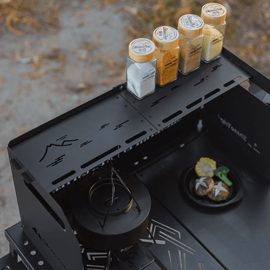 Tấm Chắn Gió Bếp Gas Dã Ngoại ShineTrip Gấp 4 Thép Carbon 1mm Siêu Bền Có Kệ Để Gia Vị