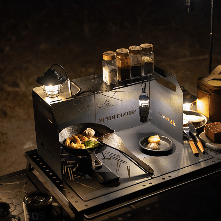 Tấm Chắn Gió Bếp Gas Dã Ngoại ShineTrip Gấp 4 Thép Carbon 1mm Siêu Bền Có Kệ Để Gia Vị