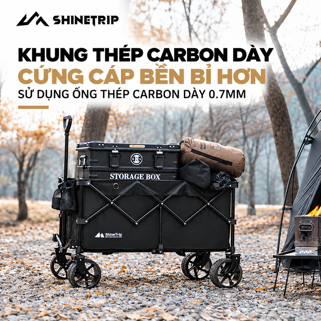 Xe Kéo Gấp Dã Ngoại ST 200L | Xe Kéo Camping Khung Thép Carbon, Vải Oxford 600D, Bánh Lớn Gấp Gọn