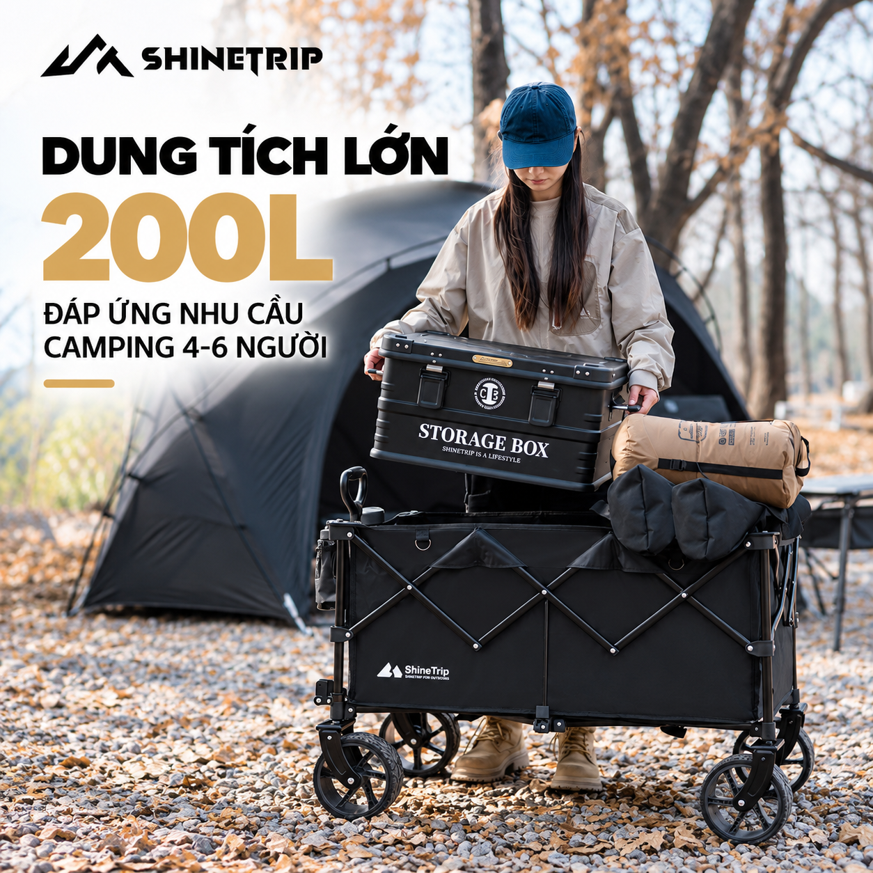 Xe Kéo Gấp Dã Ngoại ST 200L | Xe Kéo Camping Khung Thép Carbon, Vải Oxford 600D, Bánh Lớn Gấp Gọn