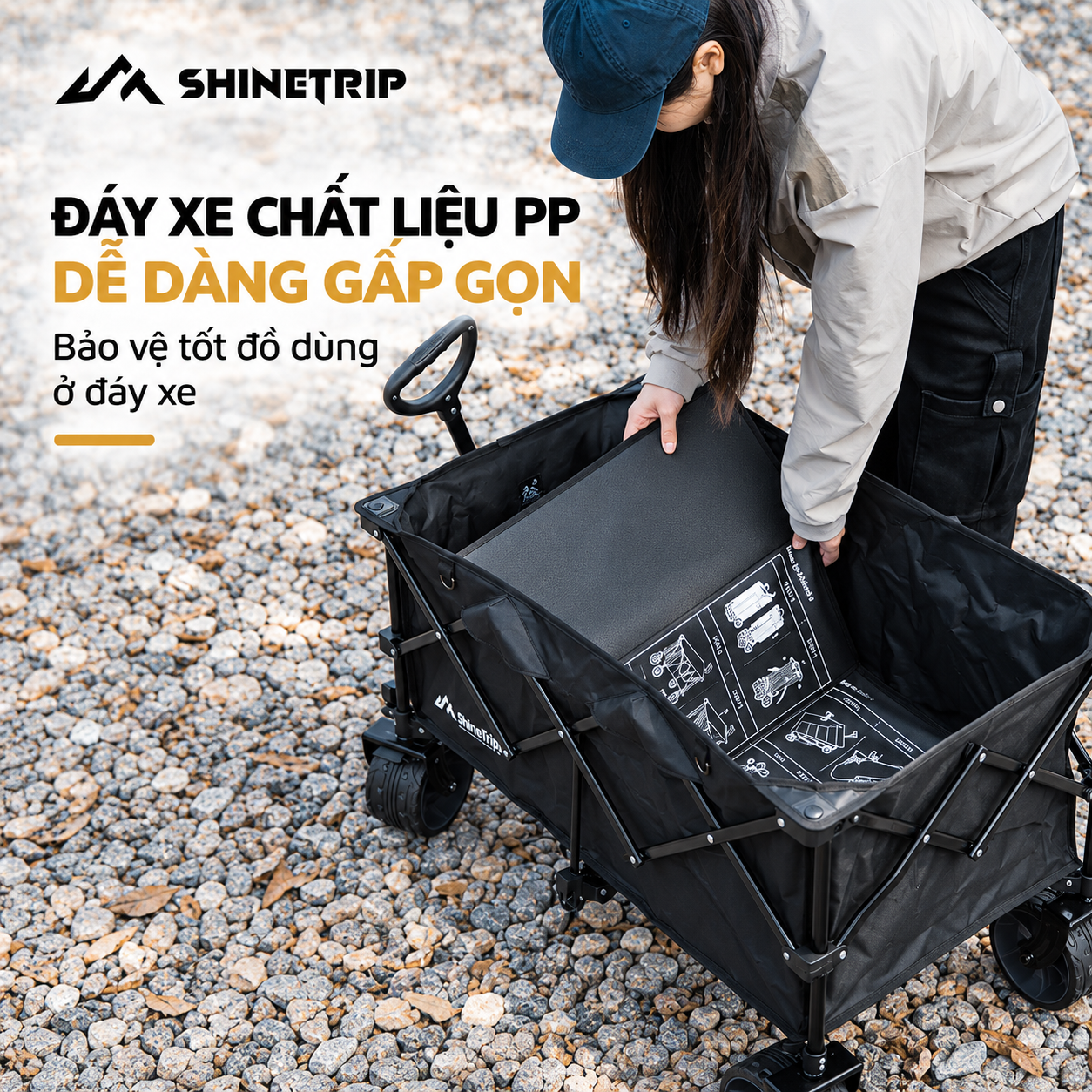 Xe Kéo Gấp Dã Ngoại ST 200L | Xe Kéo Camping Khung Thép Carbon, Vải Oxford 600D, Bánh Lớn Gấp Gọn