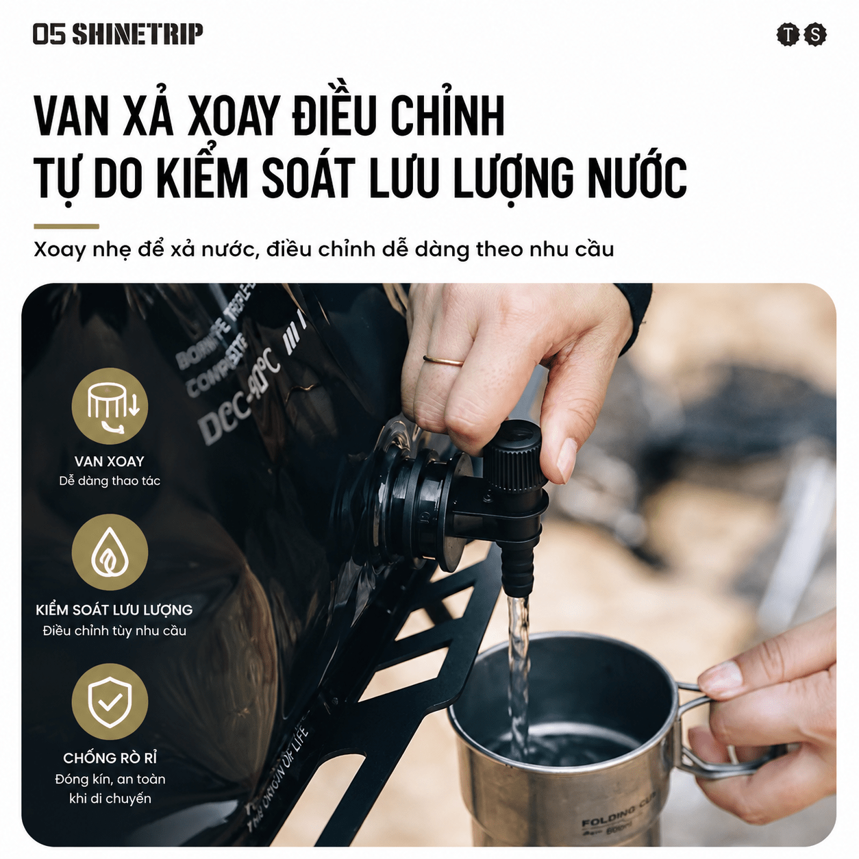 Túi Đựng Nước Camping ShineTrip 8L Can Nước Dã Ngoại Gấp Gọn, Van Xả Điều Chỉnh Lưu Lượng, Chịu Lực Cao