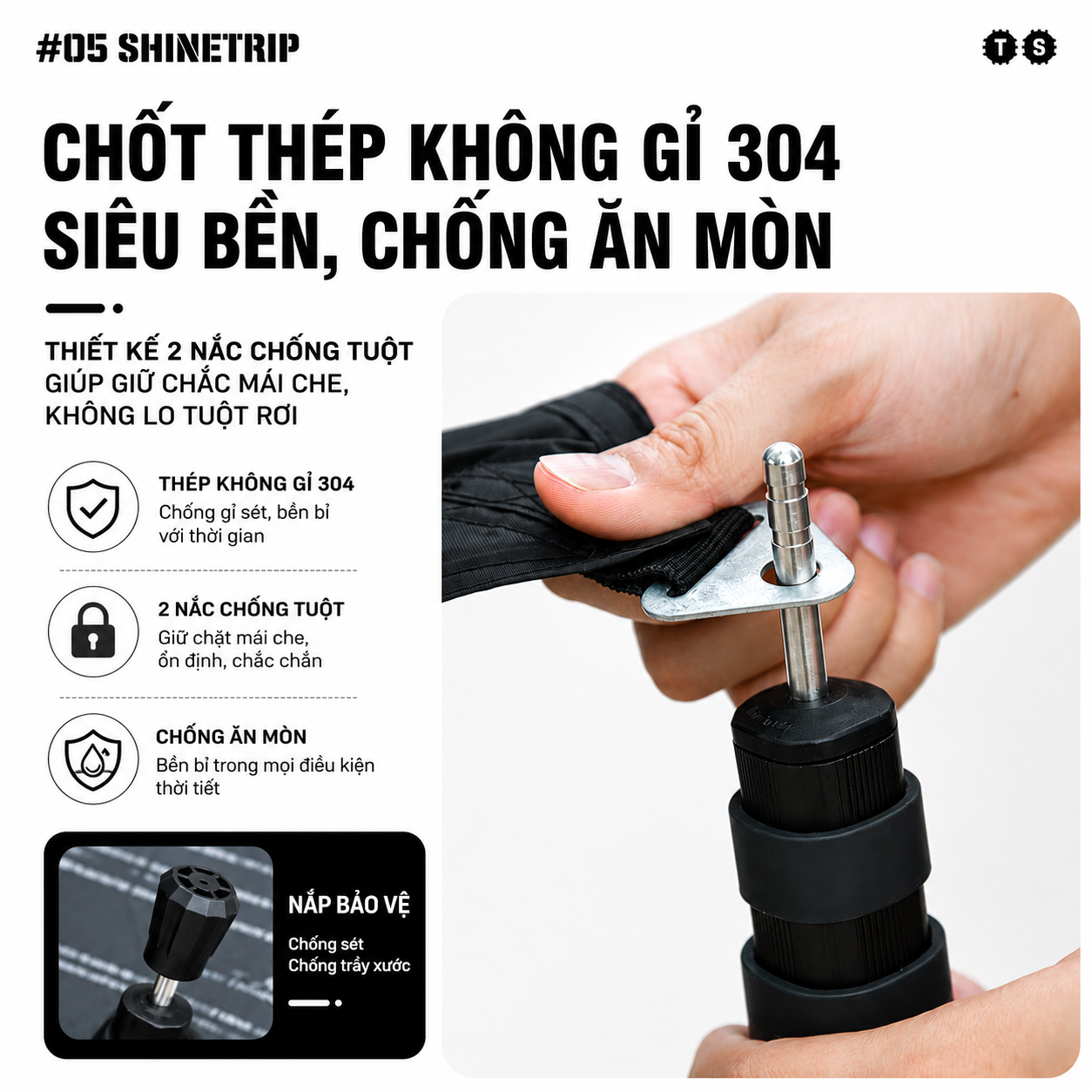 Cột Dựng Tăng Bạt SHINETRIP O5 - Nhôm 6061 Cao Cấp, Thu Gọn & Kéo Dài, Chịu Lực Tốt (2 Cột)