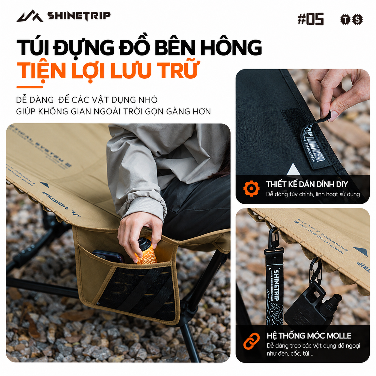 Giường Ghế Xếp Dã Ngoại SHINETRIP Có Tựa Đầu | Giường Ngủ Camping Gấp Gọn Khung Nhôm 7075