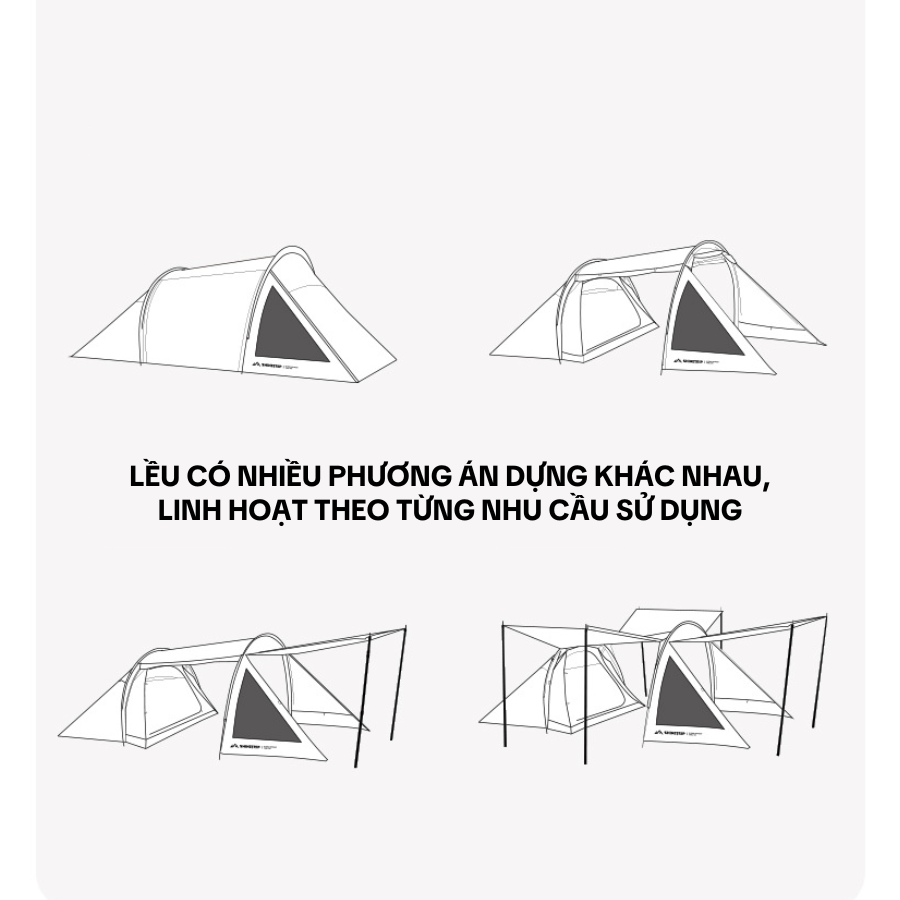 Lều Cắm Trại Đường Hầm ShineTrip – Lều Dã Ngoại Nhẹ, Chứa Xe Máy, Khung Nhôm 7001, Vải Oxford 150D
