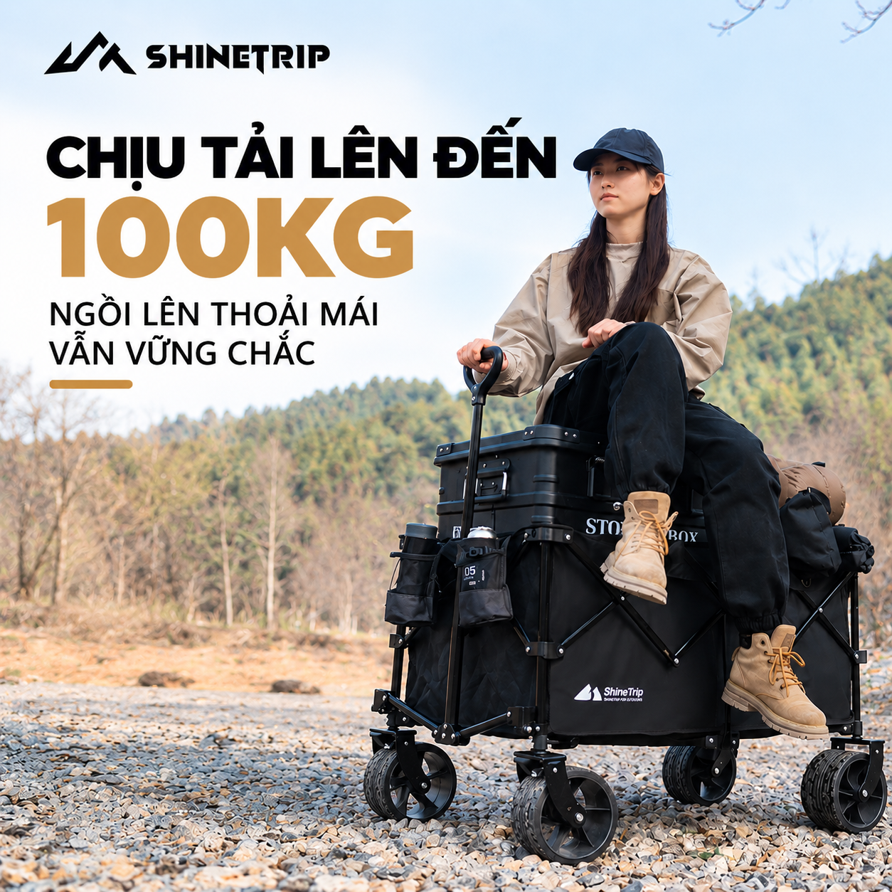Xe Kéo Gấp Dã Ngoại ST 200L | Xe Kéo Camping Khung Thép Carbon, Vải Oxford 600D, Bánh Lớn Gấp Gọn