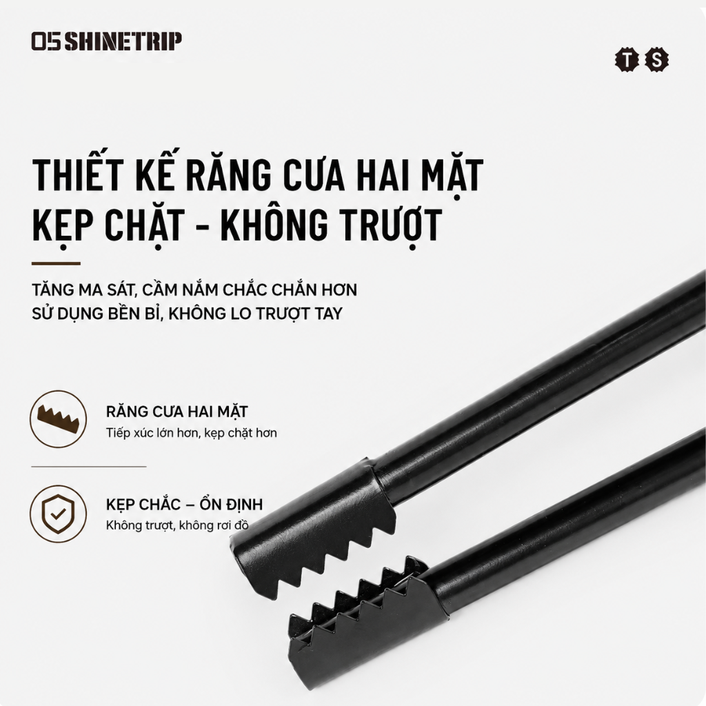 Kẹp Gắp Than Củi Dã Ngoại SHINETRIP 05 Thép Carbon Có Lò Xo Trợ Lực, Răng Cưa Chống Trượt  Dài 44cm/55cm