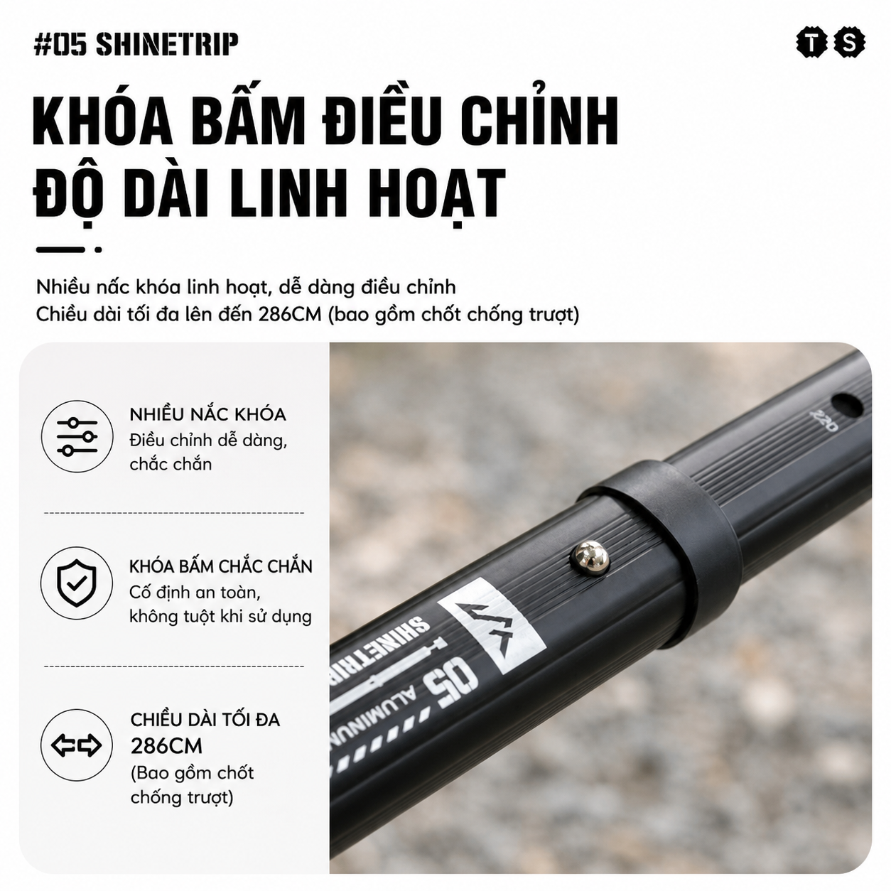 Cột Dựng Tăng Bạt SHINETRIP O5 - Nhôm 6061 Cao Cấp, Thu Gọn & Kéo Dài, Chịu Lực Tốt (2 Cột)