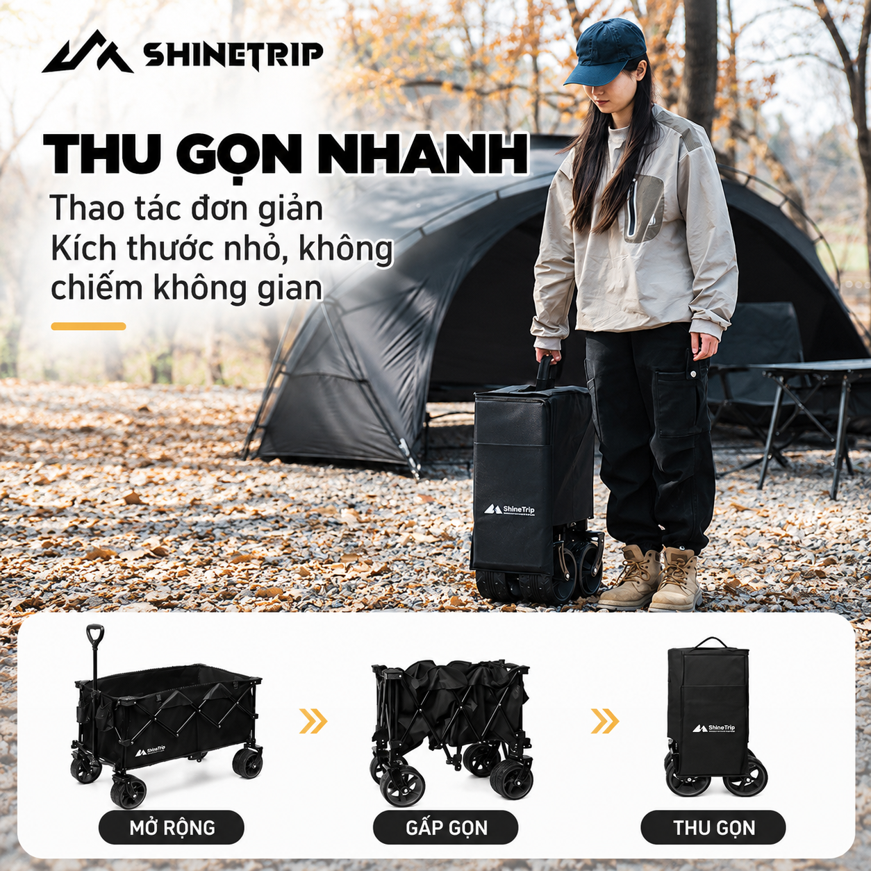 Xe Kéo Gấp Dã Ngoại ST 200L | Xe Kéo Camping Khung Thép Carbon, Vải Oxford 600D, Bánh Lớn Gấp Gọn