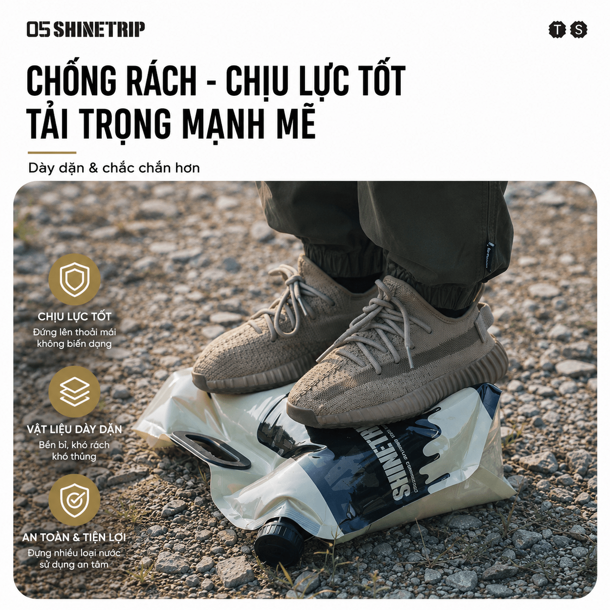 Túi Đựng Nước Camping ShineTrip 8L Can Nước Dã Ngoại Gấp Gọn, Van Xả Điều Chỉnh Lưu Lượng, Chịu Lực Cao