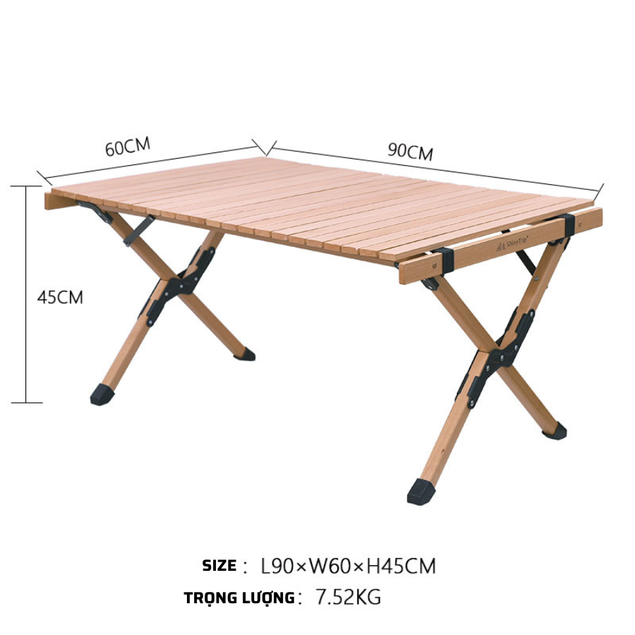 Bàn Gấp Dã Ngoại Gỗ ShineTrip 90x60cm Bàn Camping Gấp Gọn, Bàn Picnic Ngoài Trời, Du Lịch, Cắm Trại