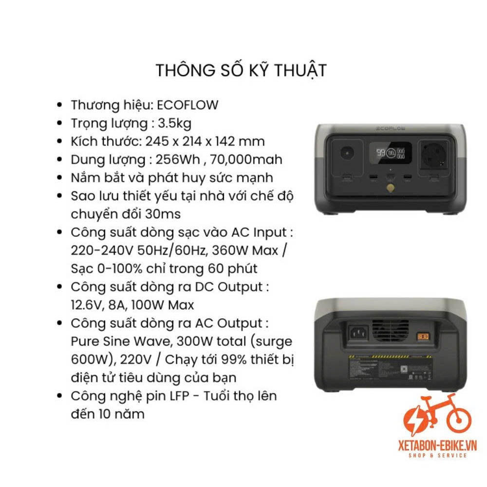 Trạm sạc điện di động Ecoflow RIVER 2 300W 256WH - Bảo Hành Chính Hãng 5 năm
