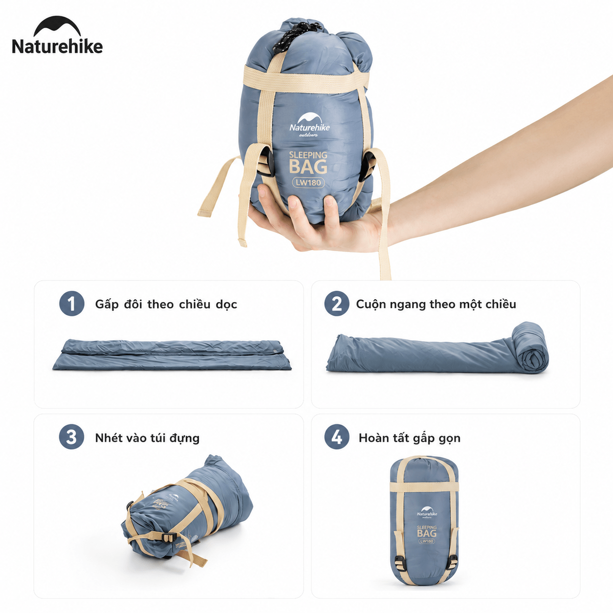 Túi Ngủ Naturehike LW180 NH21MSD09 Siêu Nhẹ – Túi Ngủ Camping 1 Người, Gấp Gọn, Giữ Ấm 15°C