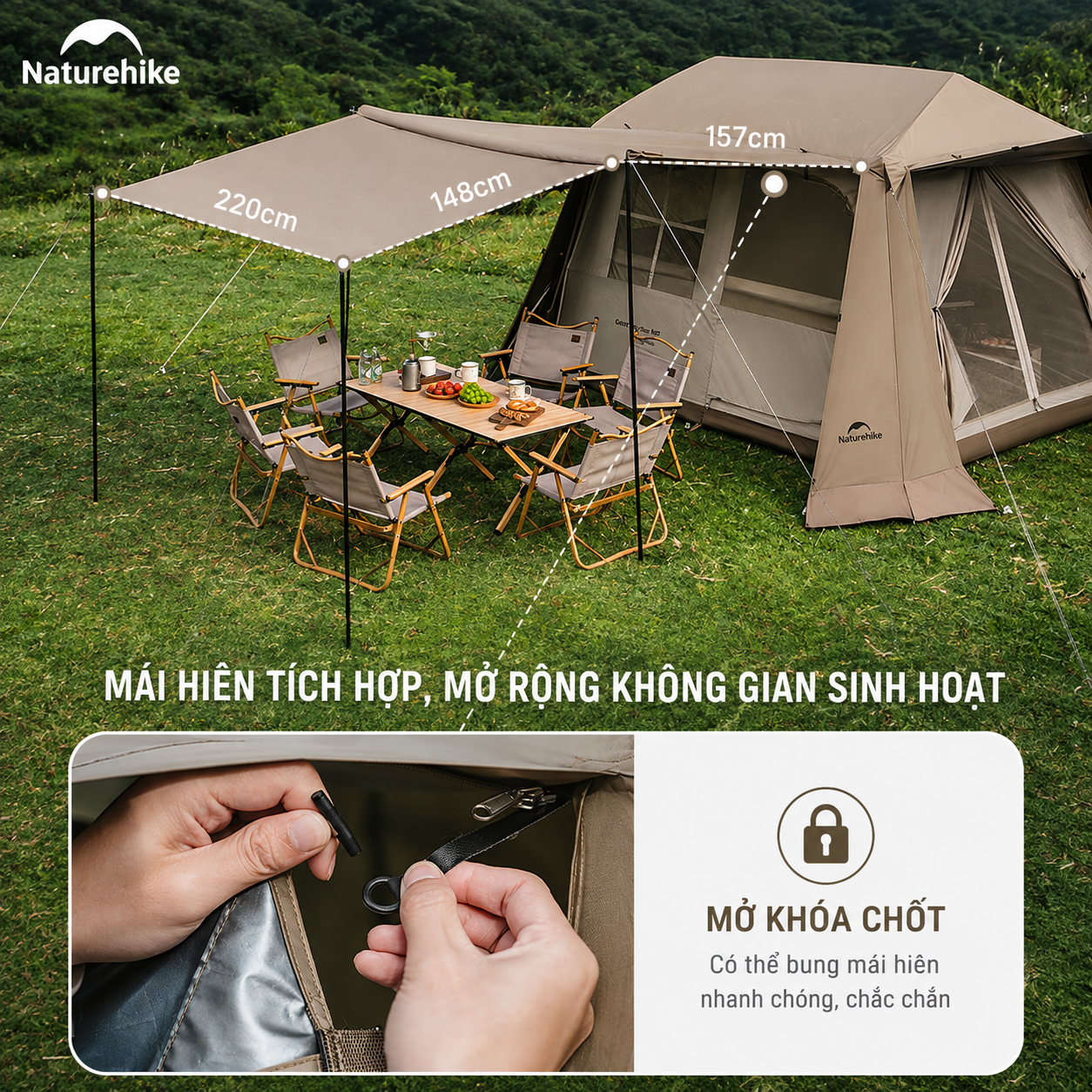 Naturehike CNK2300ZP021 - Lều Village 6.0 có khoang mở rộng đa năng – (TẶNG KÈM THẢM LÓT)/ Naturehike Village 6.0 Flagship Model