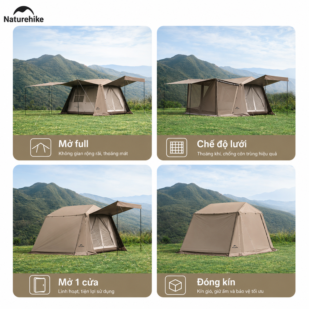 Naturehike CNK2300ZP021 - Lều Village 6.0 có khoang mở rộng đa năng – (TẶNG KÈM THẢM LÓT)/ Naturehike Village 6.0 Flagship Model