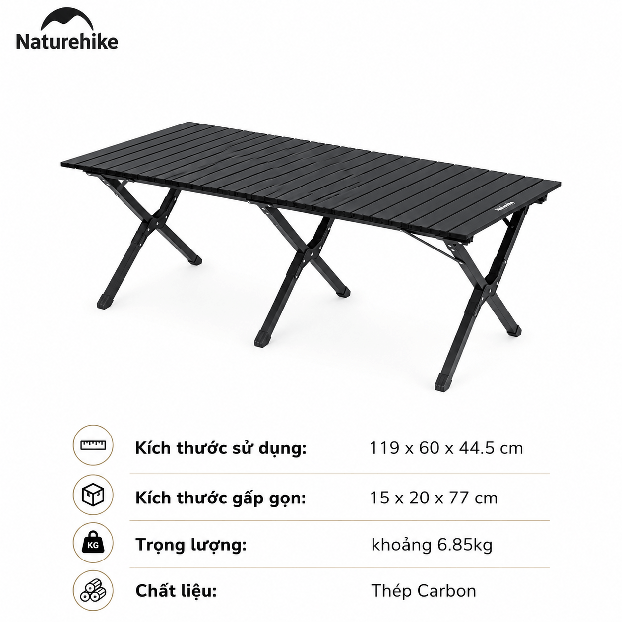 Bàn Cắm Trại Naturehike CNK2550JJ018 – Bàn Cuộn Trứng Thép Carbon, Gấp Gọn, Chịu Tải 70kg