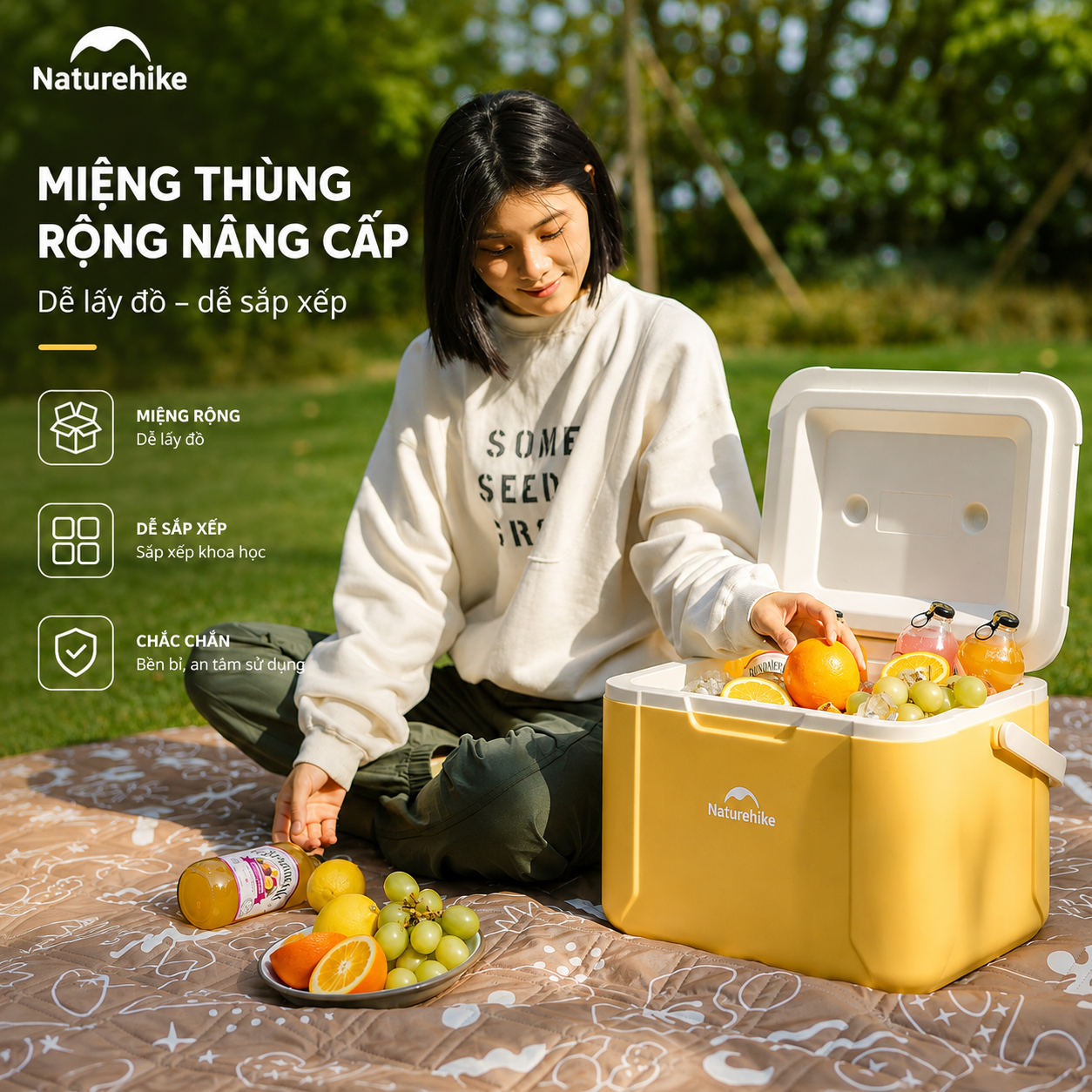 Thùng Đá Mini Naturehike Glamping Ice Cooler CNK2450CF012 18L – Giữ Lạnh 48H, Nhựa PP/PE Cao Cấp