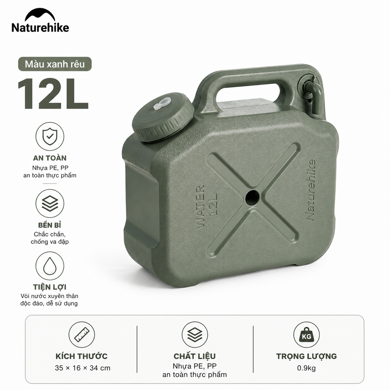 Can Nước Dã Ngoại Naturehike CNH22CJ018 Bình Đựng Nước Camping Có Van Xả Tiện Lợi Nhựa PP PE An Toàn