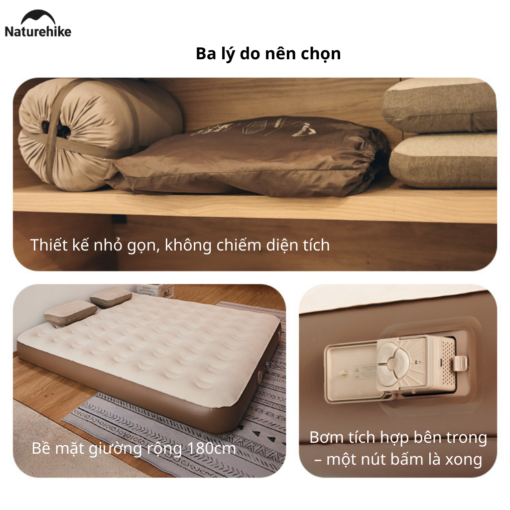 Đệm Hơi Naturehike CNK2550WS013 – Nệm Hơi Camping Tích Hợp Bơm Điện, Giường Hơi Gấp Gọn