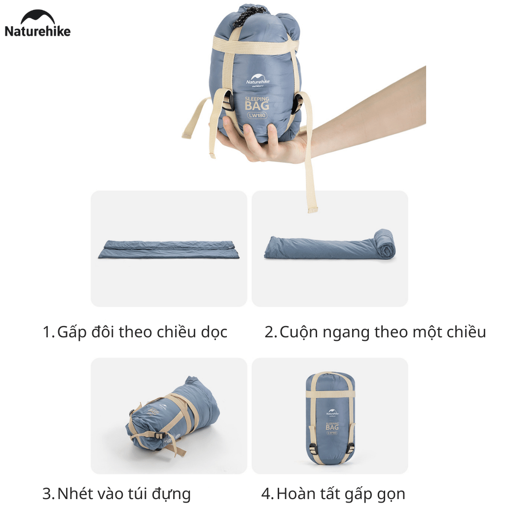 Túi Ngủ Naturehike LW180 NH21MSD09 Siêu Nhẹ – Túi Ngủ Camping 1 Người, Gấp Gọn, Giữ Ấm 15°C
