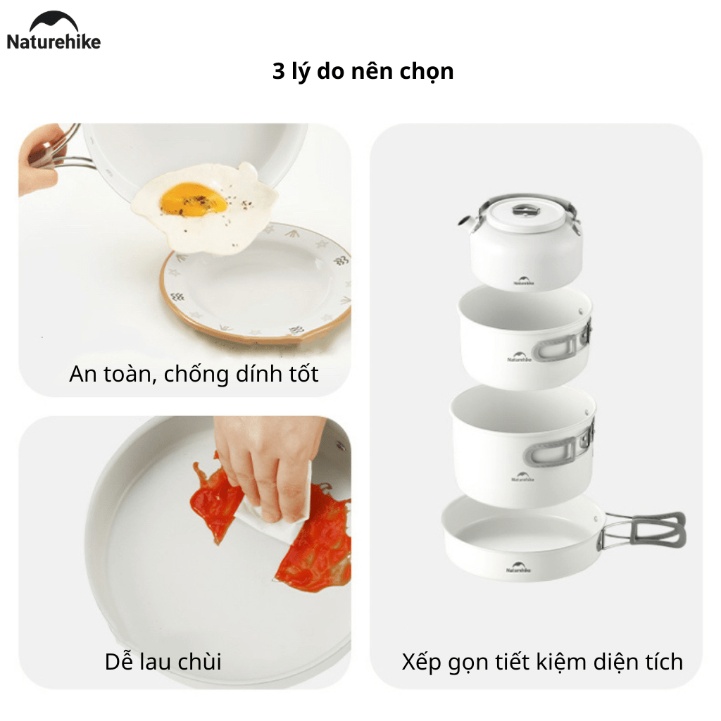 Bộ Nồi Dã Ngoại Naturehike CNK2450CF013 – Nồi Camping Tráng Men 5 Lớp, Chống Dính