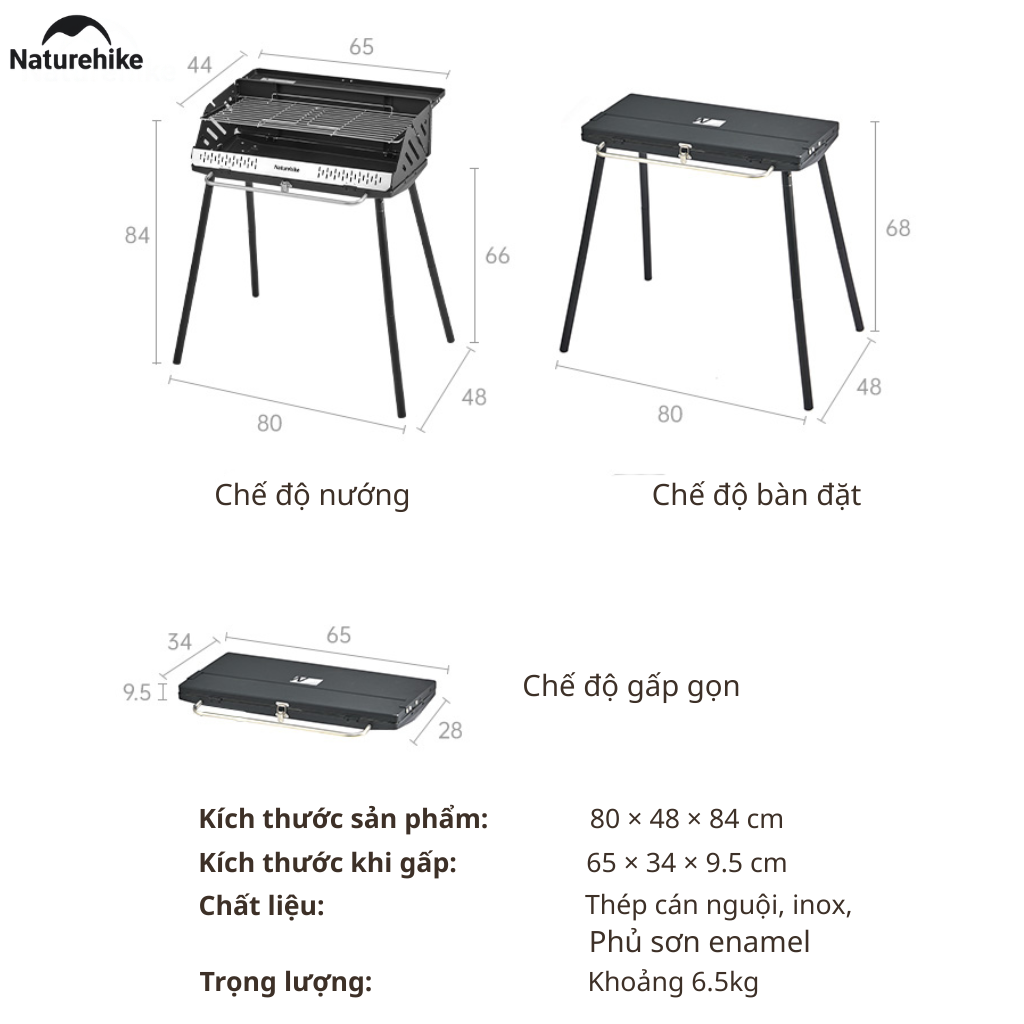 Bếp Nướng BBQ Naturehike N Play CNK2300015 – Bếp Than Dã Ngoại Gấp Gọn, Vỉ Nướng Lớn, Camping