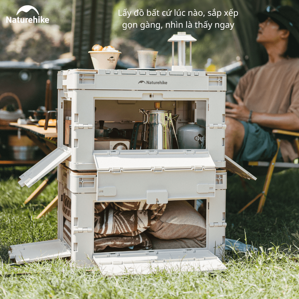Thùng nhựa đựng đồ cắm trại xếp gọn kèm mặt giả gỗ NatureHike CNK2450XB020
