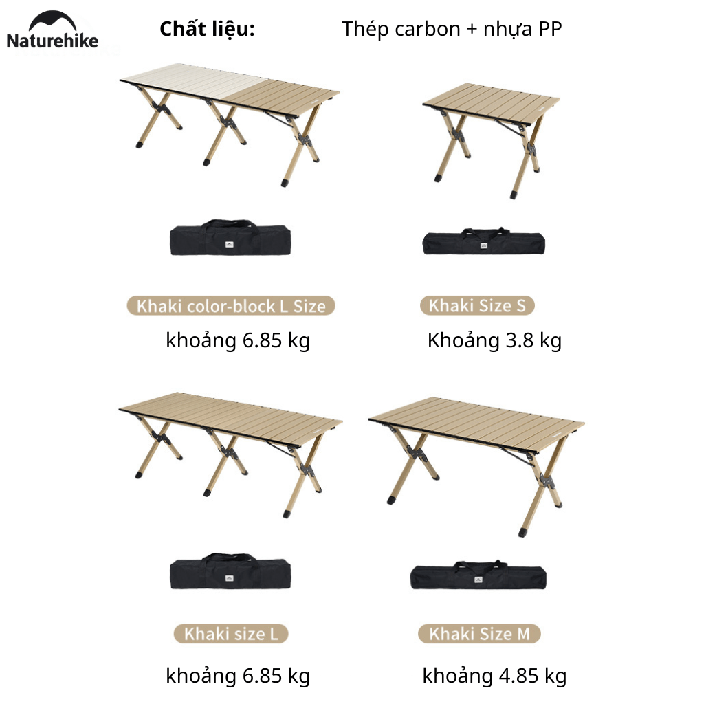 Bàn Cắm Trại Naturehike CNK2550JJ018 – Bàn Cuộn Trứng Thép Carbon, Gấp Gọn, Chịu Tải 70kg