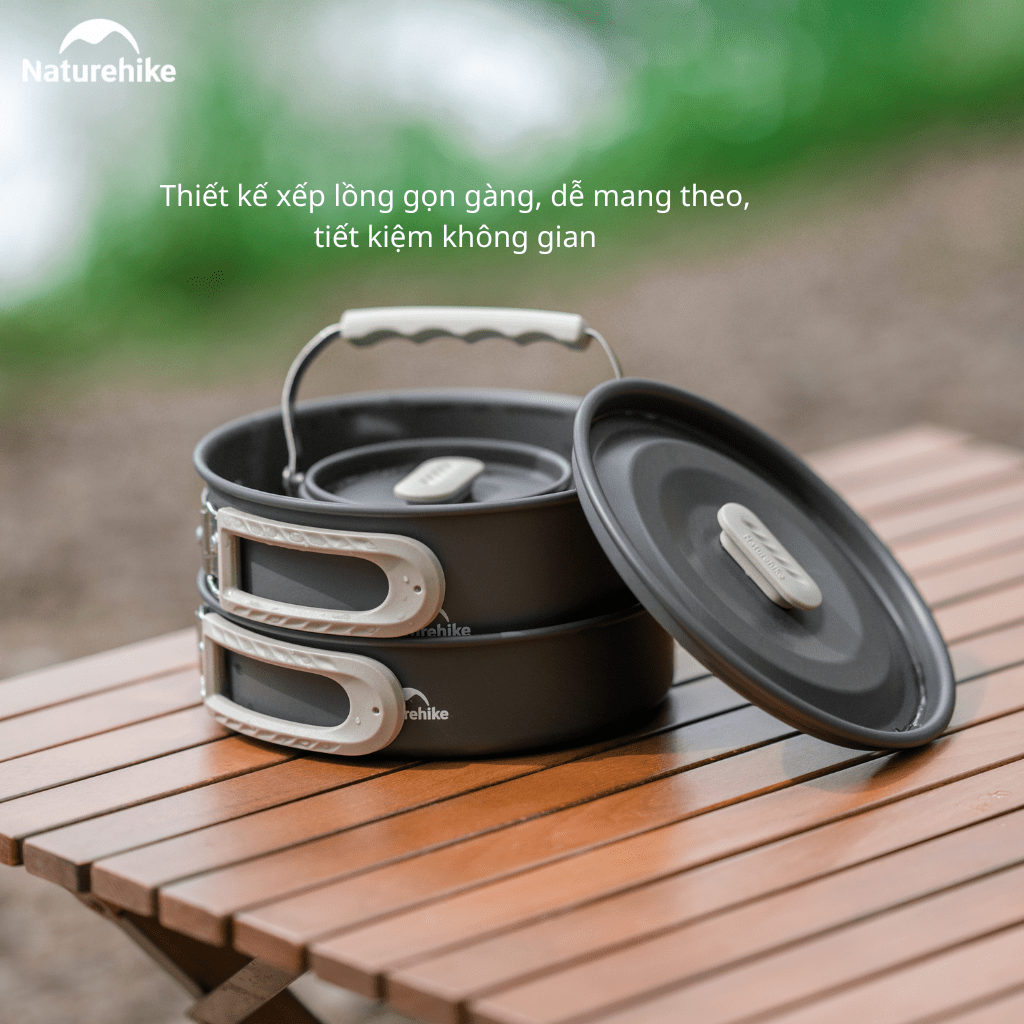 Bộ Nồi Dã Ngoại Naturehike CNK2450CF010 Nhôm 3 Lớp – Bộ Nấu Ăn Camping Gọn Nhẹ, Leo Núi, Cắm Trại