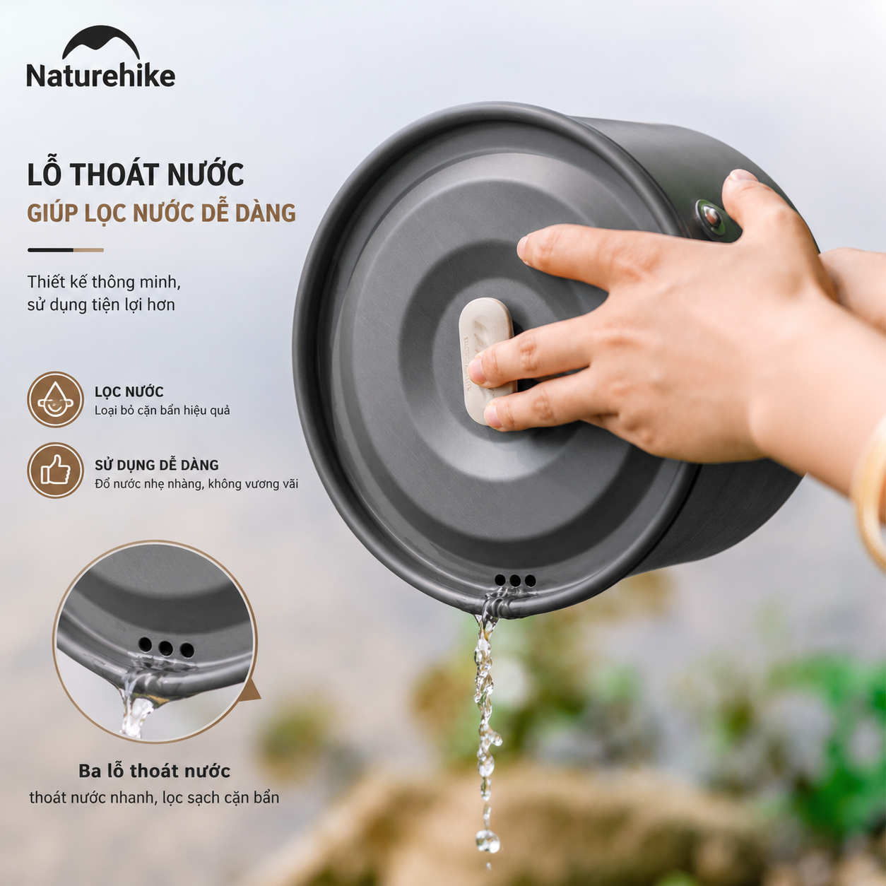 Bộ Nồi Dã Ngoại Naturehike CNK2450CF010 Nhôm 3 Lớp – Bộ Nấu Ăn Camping Gọn Nhẹ, Leo Núi, Cắm Trại