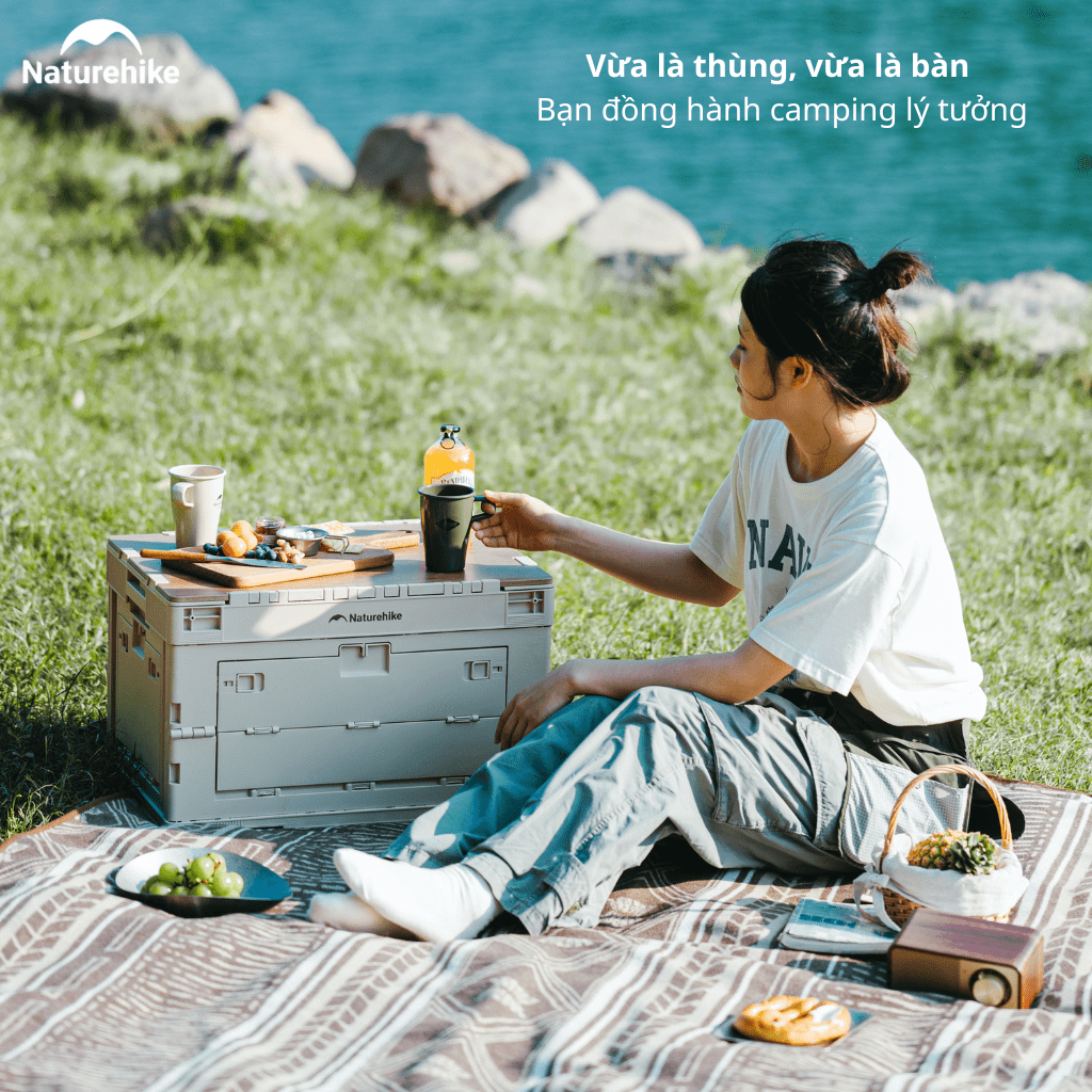 Thùng nhựa đựng đồ cắm trại xếp gọn kèm mặt giả gỗ NatureHike CNK2450XB020