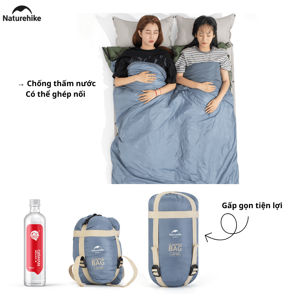Túi Ngủ Naturehike LW180 NH21MSD09 Siêu Nhẹ – Túi Ngủ Camping 1 Người, Gấp Gọn, Giữ Ấm 15°C
