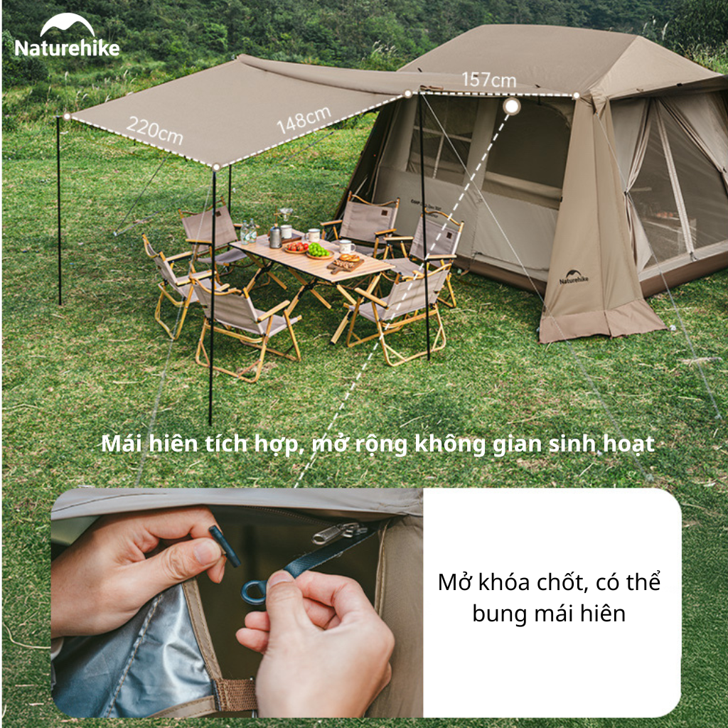 Lều Vila Naturehike (NEW 2026) CNK2300ZP021 4-6 Người – Lều Cabin Glamping Ti-Black Chống Nóng