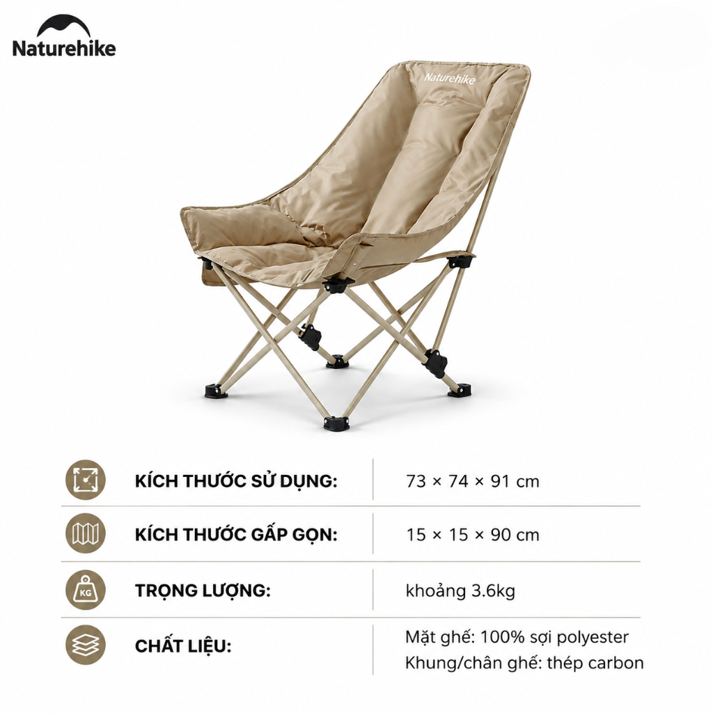 Ghế cắm trại thư giãn Naturehike Relaxing Folding Camping Chair CNK2450JJ020