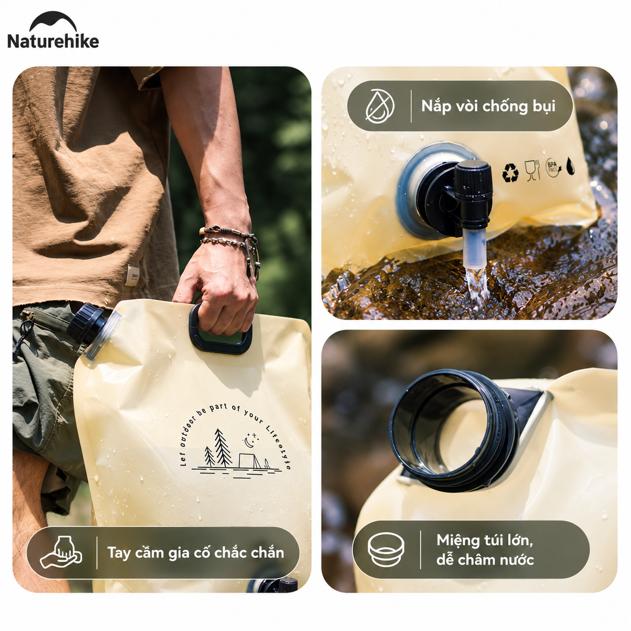 Túi Đựng Nước Gấp Gọn Naturehike 10L Có Vòi Siêu Nhẹ, Chống Rò Rỉ, Dùng Cắm Trại/Trekking